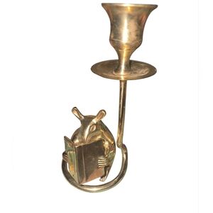 Brass Reading Mouse Candle Holder - Gold Tone